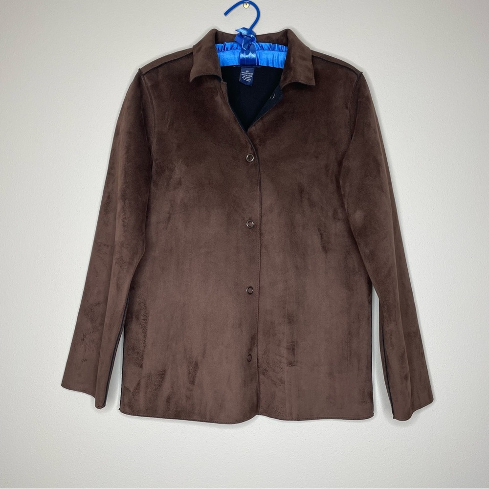 Denim&Co Brown Snap Front Faux Suede Fleece Lined Jacket
